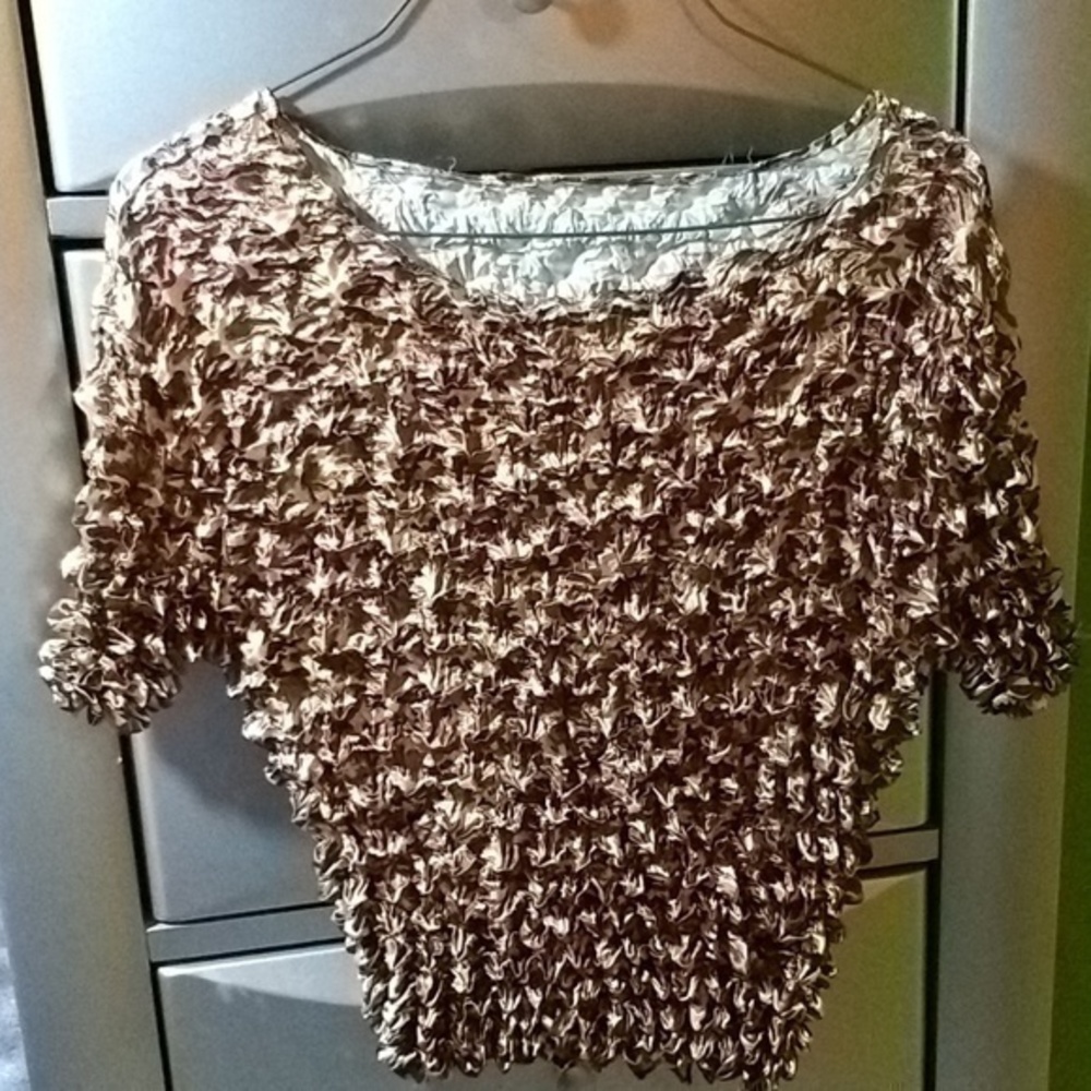 Brown, gold & yellow wrinkled blouse
